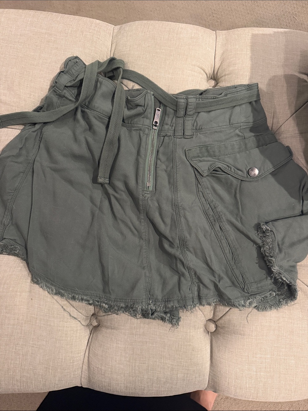 FP Movement by Free People Olive Green Utility Frayed-Hem Skort